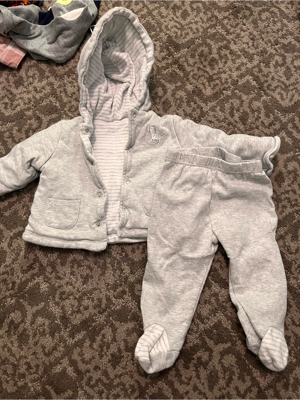 Baby Grey Hooded Jacket and Footed Pants Set